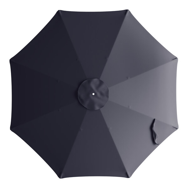 An indigo blue umbrella canopy with a white circle.