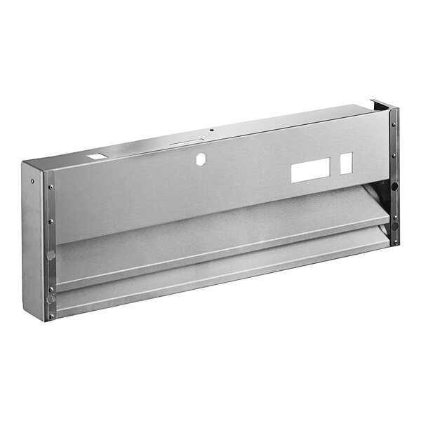 A stainless steel Avantco bottom front grille with holes.