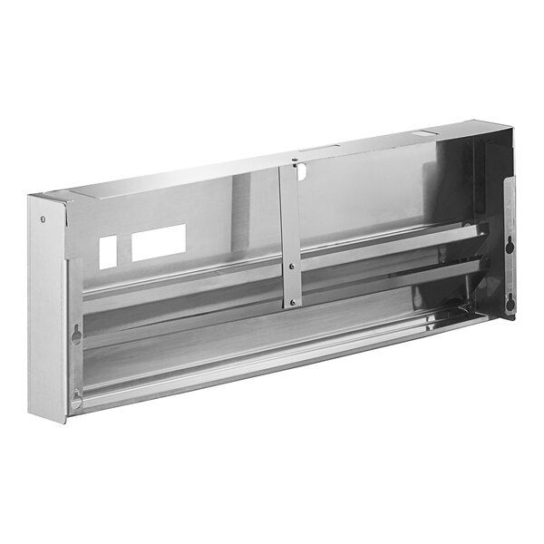 A stainless steel Avantco bottom front grille with a hole in the middle.