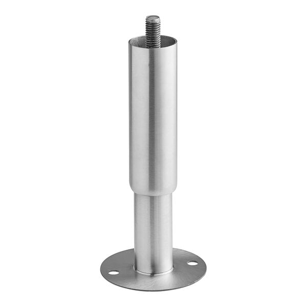 A stainless steel adjustable leg for a ServIt holding cabinet with a metal screw on top.