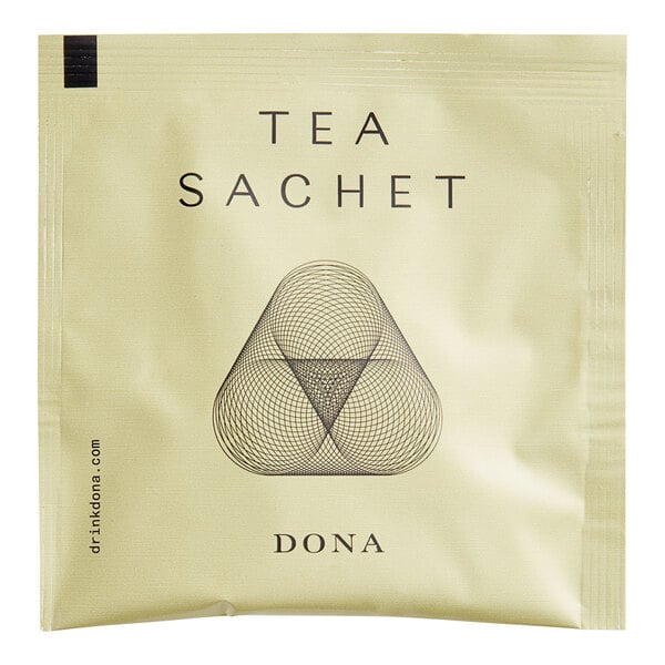 A Dona green tea sachet with a triangle in the center.