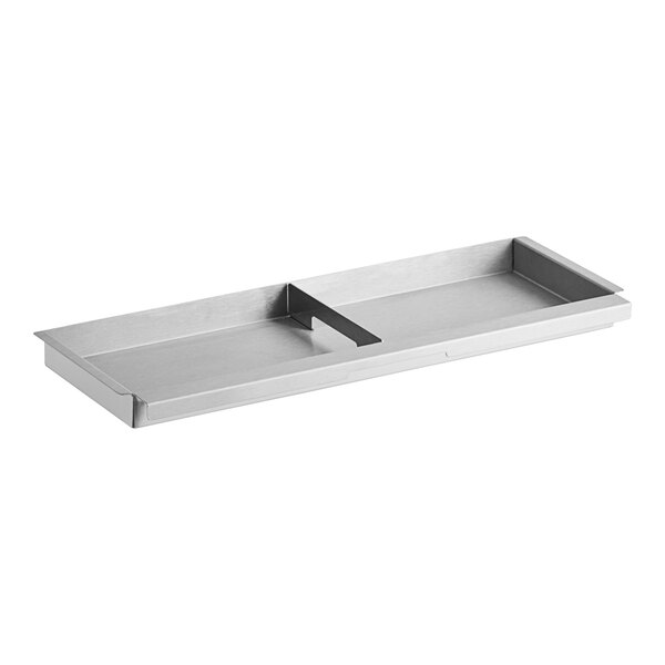 A stainless steel Main Street Equipment grease tray with two compartments.