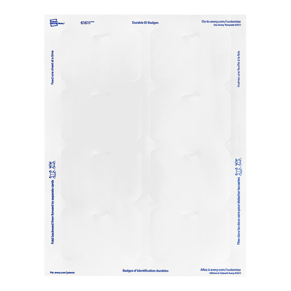 A white rectangular sheet of paper with a hole and blue text.