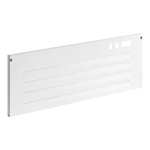 A white metal panel with rectangular vent holes.