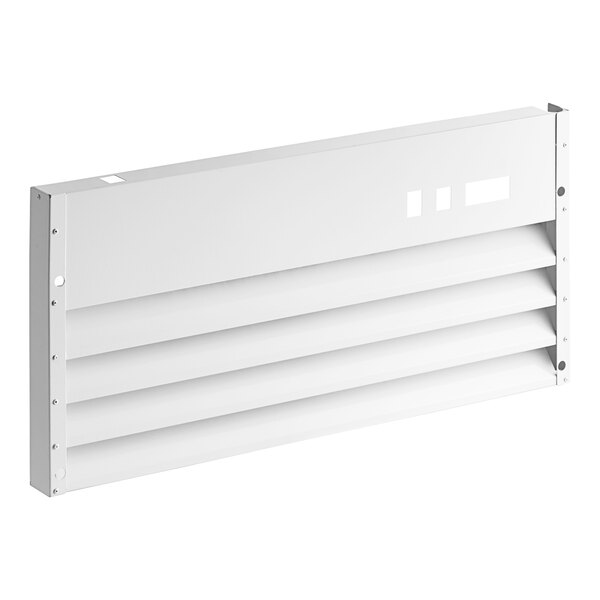 A white rectangular Avantco front grille with four panels and holes.