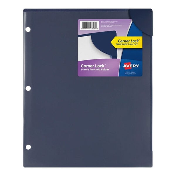 A navy Avery corner lock document sleeve.