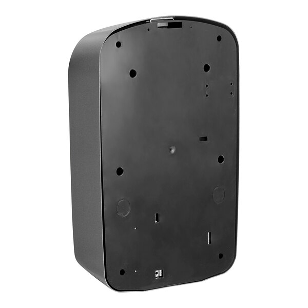 A black Excel ThinAir high-efficiency hand dryer with a rectangular shape and holes in the cover.