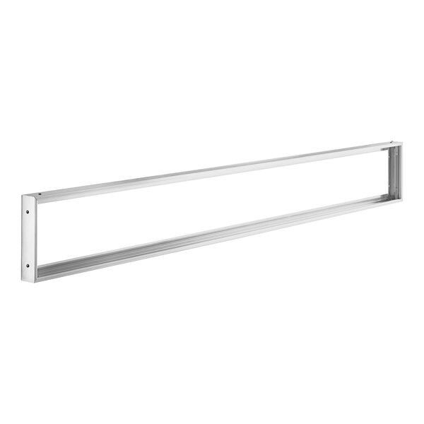 A silver metal frame for a refrigeration cabinet on a white background.