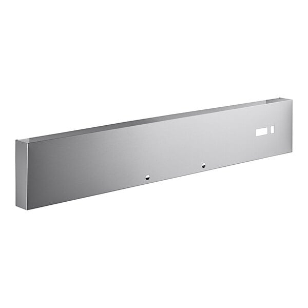 A stainless steel rectangular cover panel with a hole in the middle.