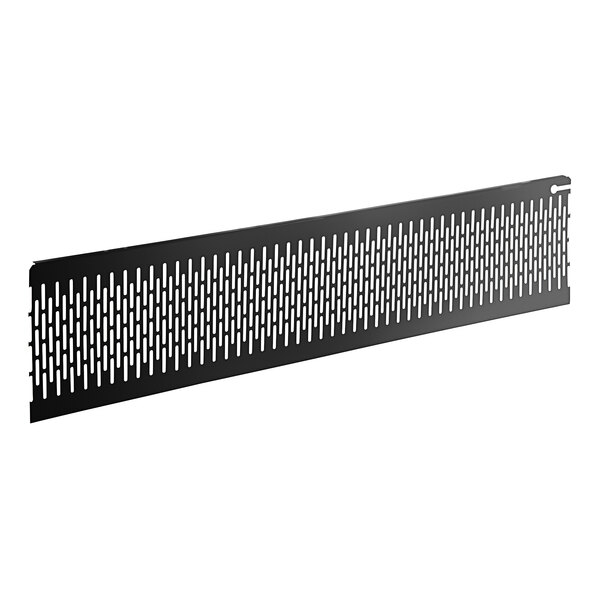 A black metal rectangular grille with white lines on it.