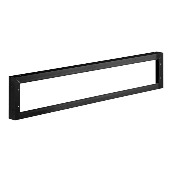 A black rectangular sign with holes in a white background.