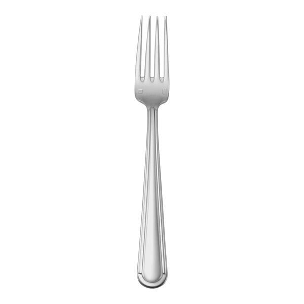 A silver Sant' Andrea Verdi dinner fork with a white background.