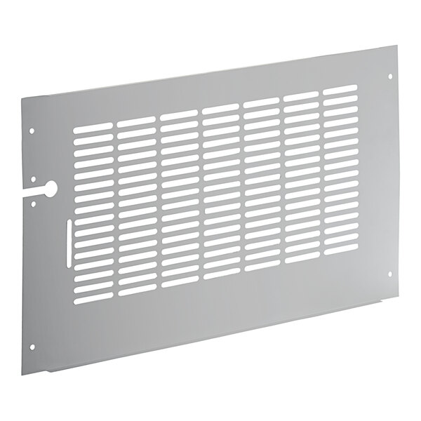 A black metal grille with rectangular holes.