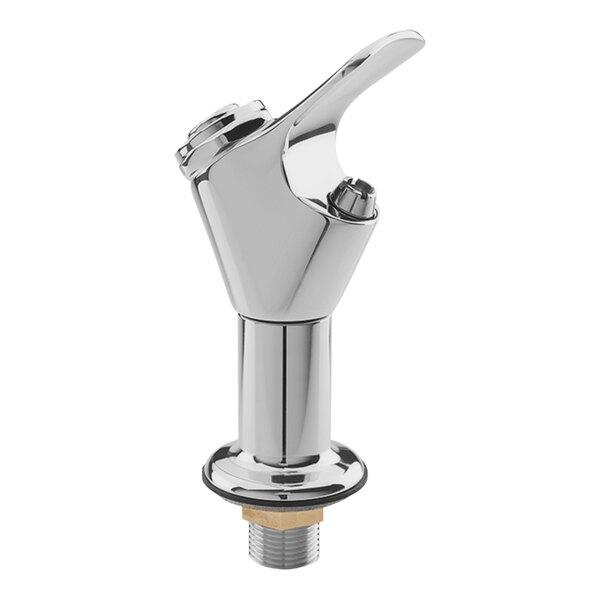 A silver Haws drinking faucet with a metal push button.