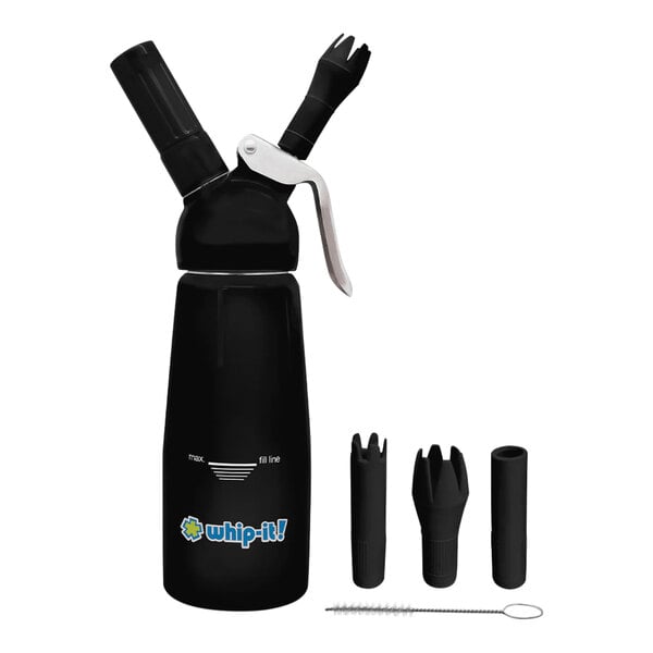 A black Whip-It cream whipper with white text.