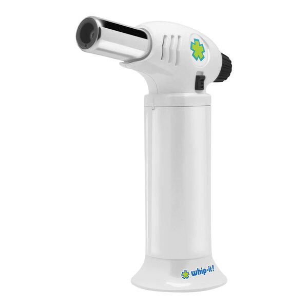 A white Whip-It Ion butane torch with a blue cross on top.