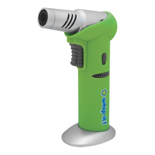 A green and black Whip-It torch with a green handle and silver nozzle.