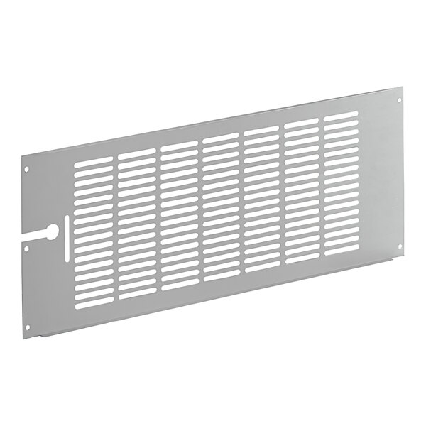 A white metal back grille with holes.