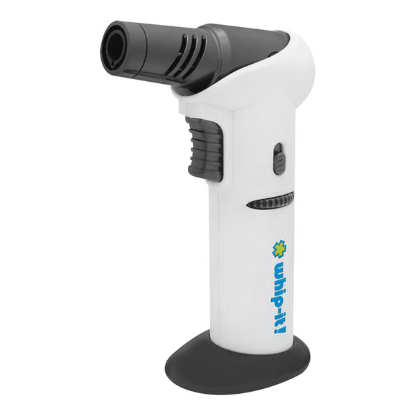 A white and black Whip-It butane torch with a black handle.
