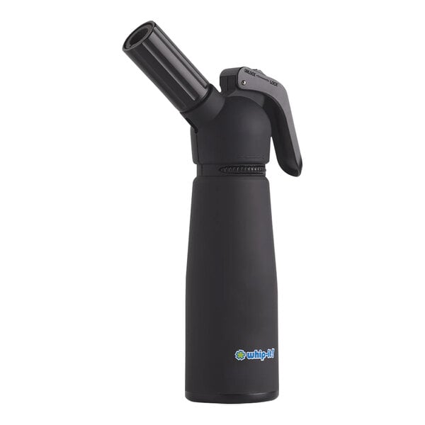 A black Whip-It butane torch with a decorative motif on it.
