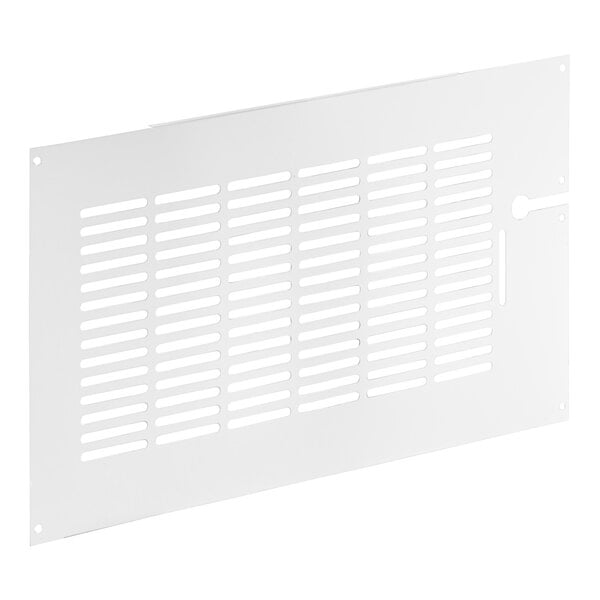 A white metal back grille with holes.