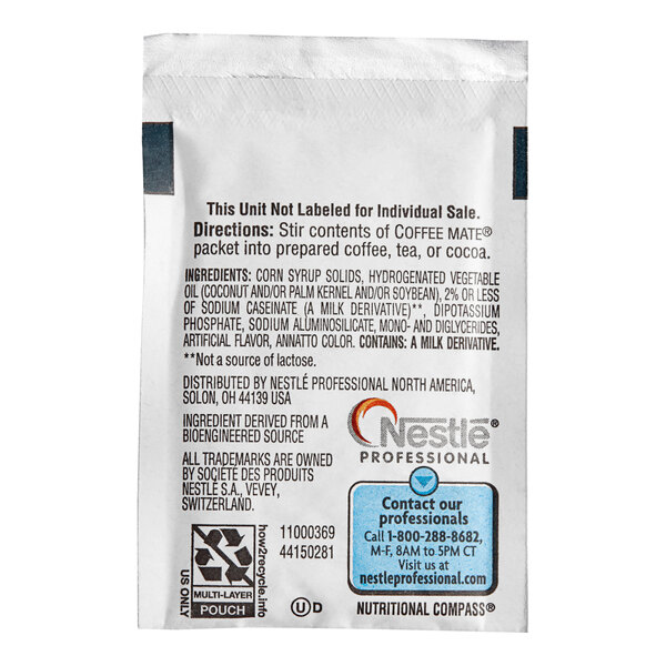 A white Nestle Coffee-Mate Original single serve non-dairy coffee creamer packet with black and blue text.