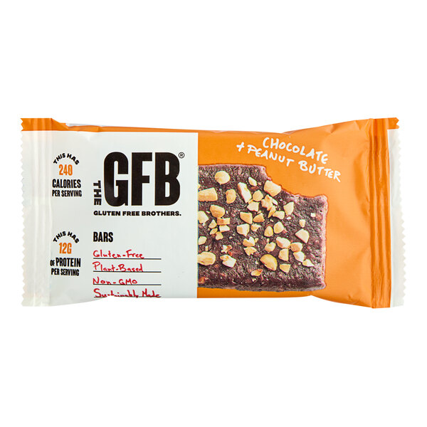 A package of 12 GFB Chocolate Peanut Butter Bars on a white background.