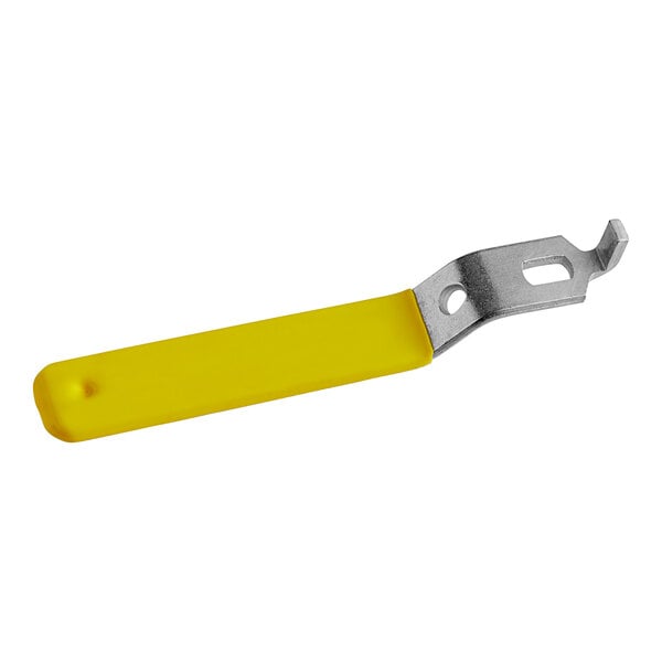 A yellow and silver Hatco ball valve handle.