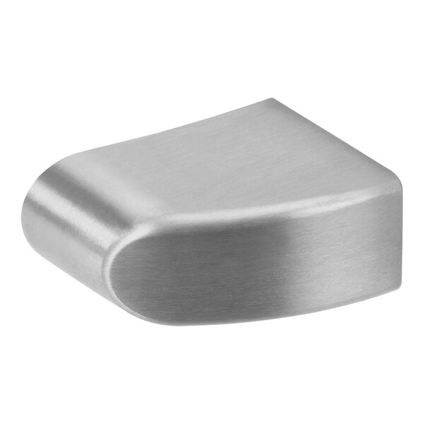 A stainless steel metal door handle end.