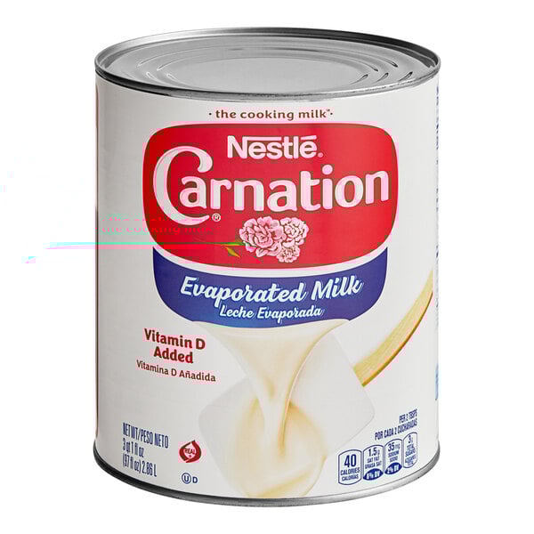 A #10 can of Carnation evaporated milk with a red label.