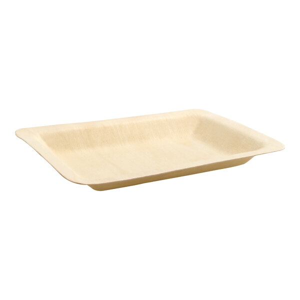 A white rectangular Front of the House Servewise compostable wood plate.