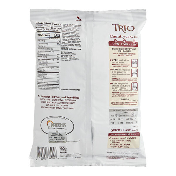 A white package of Trio Country Gravy mix with red and white text.