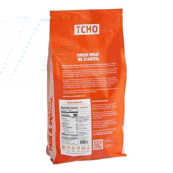 A white bag of TCHO Choco Blanco White Oat Milk Chocolate Hexagons.