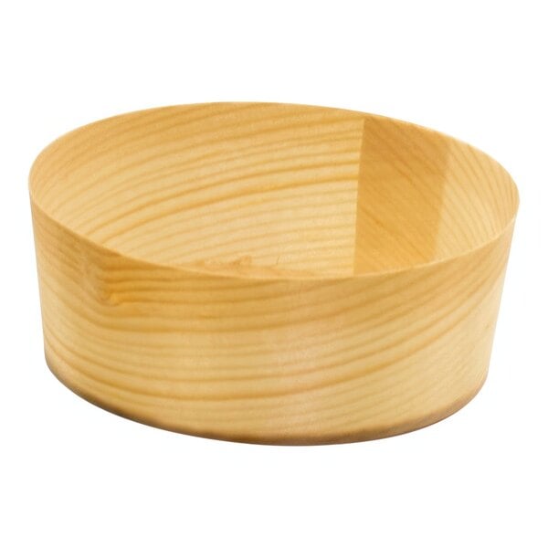 A Front of the House Servewise wood ramekin on a white background.