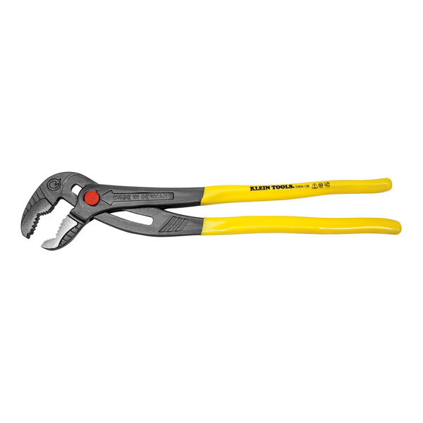 Klein Tools Klaw 12" Quick-Adjust Pump Pliers with yellow handles.