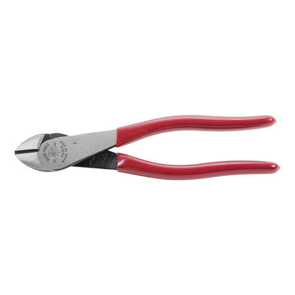 Klein Tools high-leverage diagonal cutting pliers with red handles.