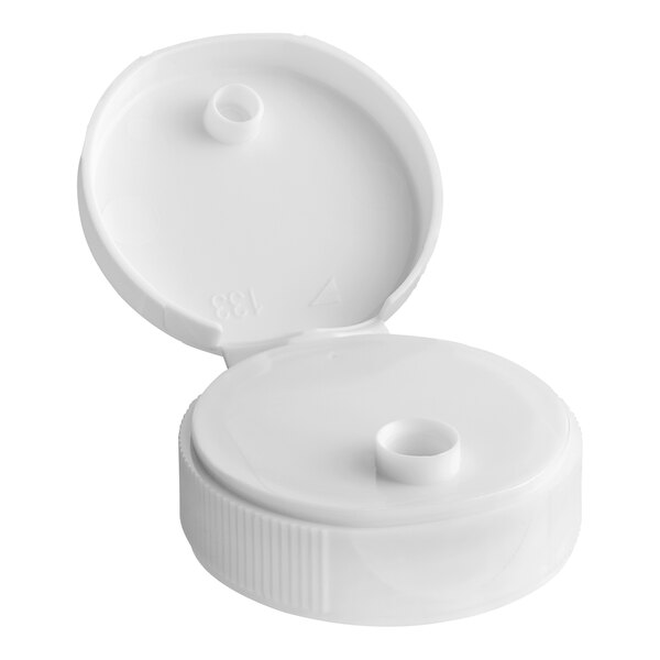 A white plastic cap with a heat induction seal liner.