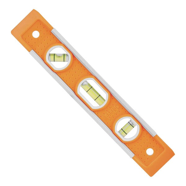 A Klein Tools plastic torpedo level with yellow and white circles.