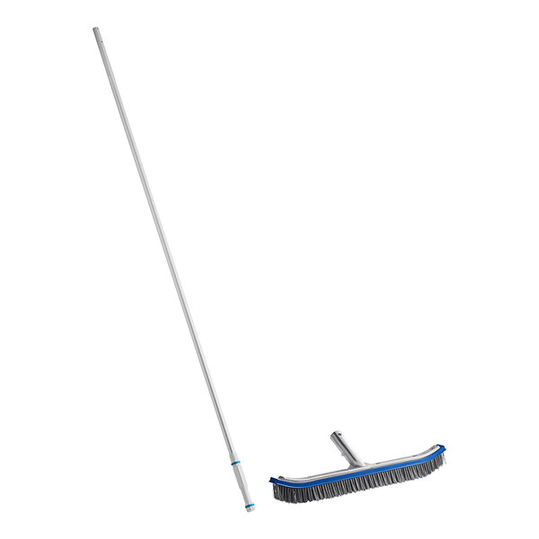 A Kemp USA telescoping swimming pool brush with stainless steel bristles on a white background.