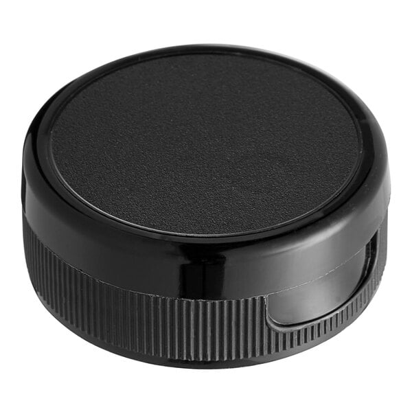 A black plastic flip top lid with a heat induction seal liner.
