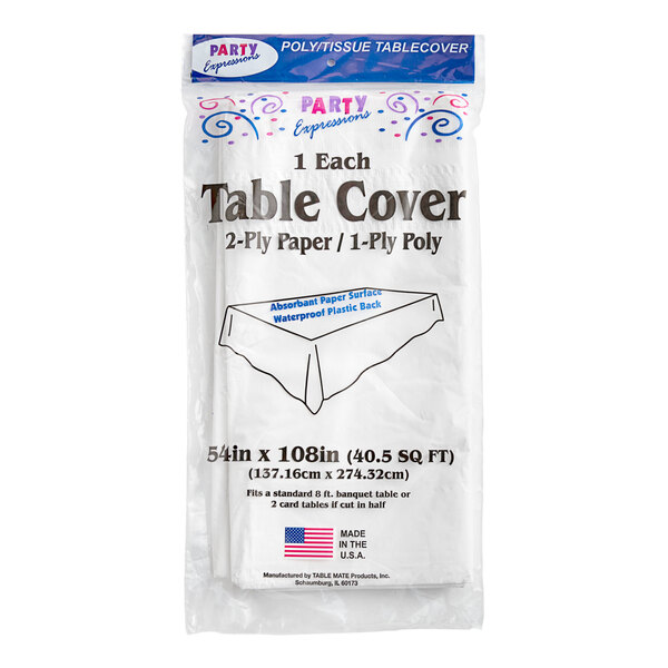 A white Table Mate table cover in a plastic bag.