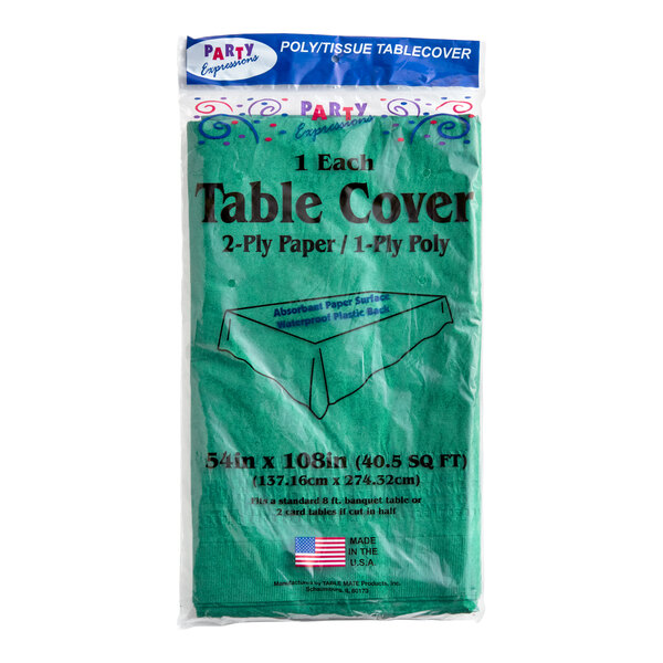 A Table Mate Hunter Green table cover in a plastic bag.