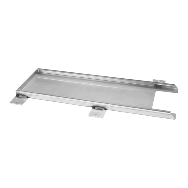 An AccuTemp stainless steel grease pan rail assembly with handles and holes.