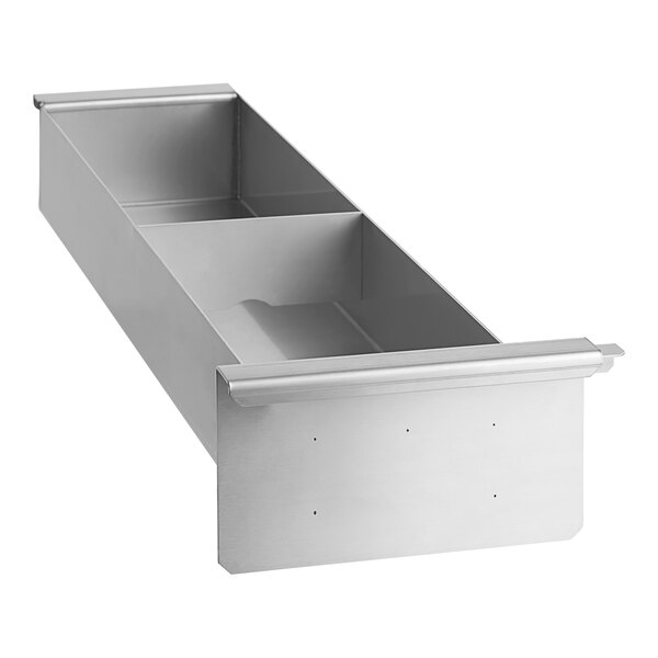 A stainless steel AccuTemp grease tray with two compartments.