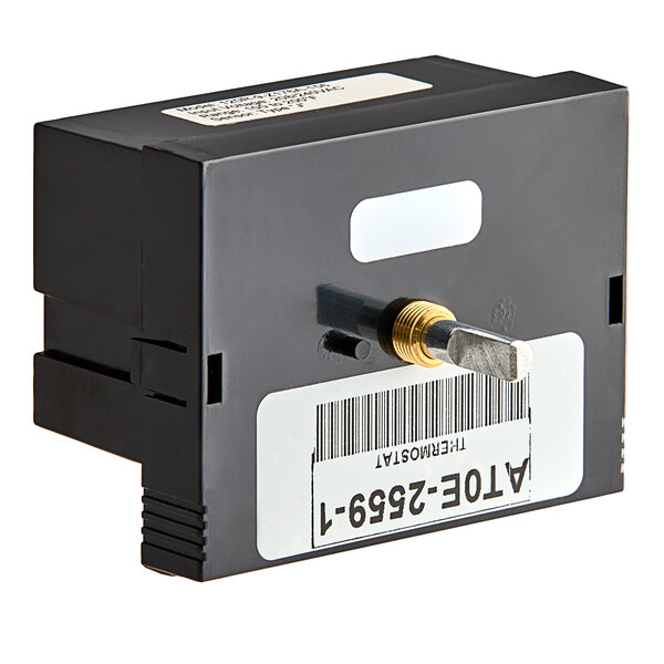 A black rectangular AccuTemp 7 Terminal Temperature Control with a bar code.