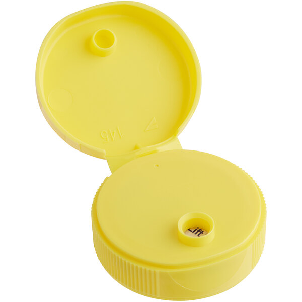 A yellow plastic container with a 38/400 yellow plastic lid.