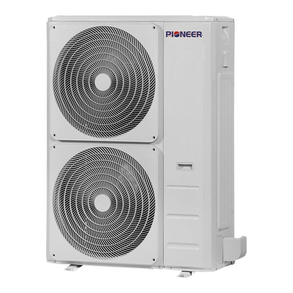 A white 1-ZONE 36K BTU condenser with two fans.