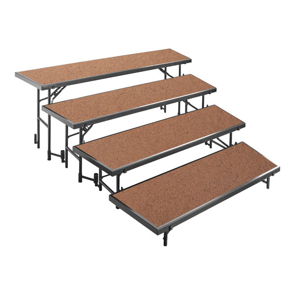 A National Public Seating 4-level choral riser with steps on a platform.