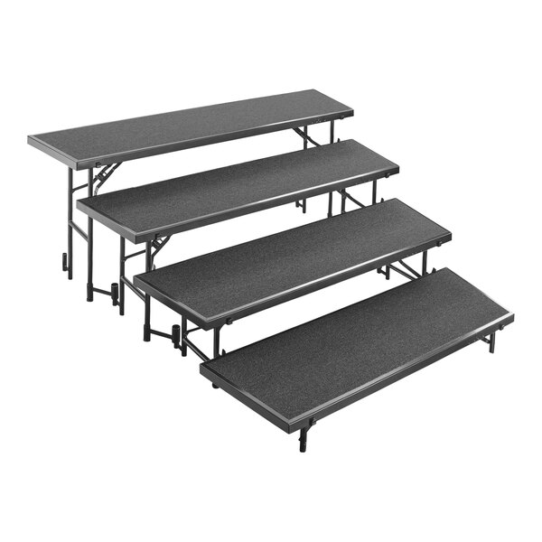 A set of black stairs with three levels.