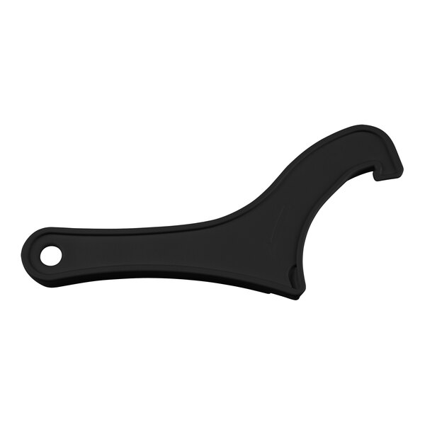 A black Kuvings lid opener tool with a hole.